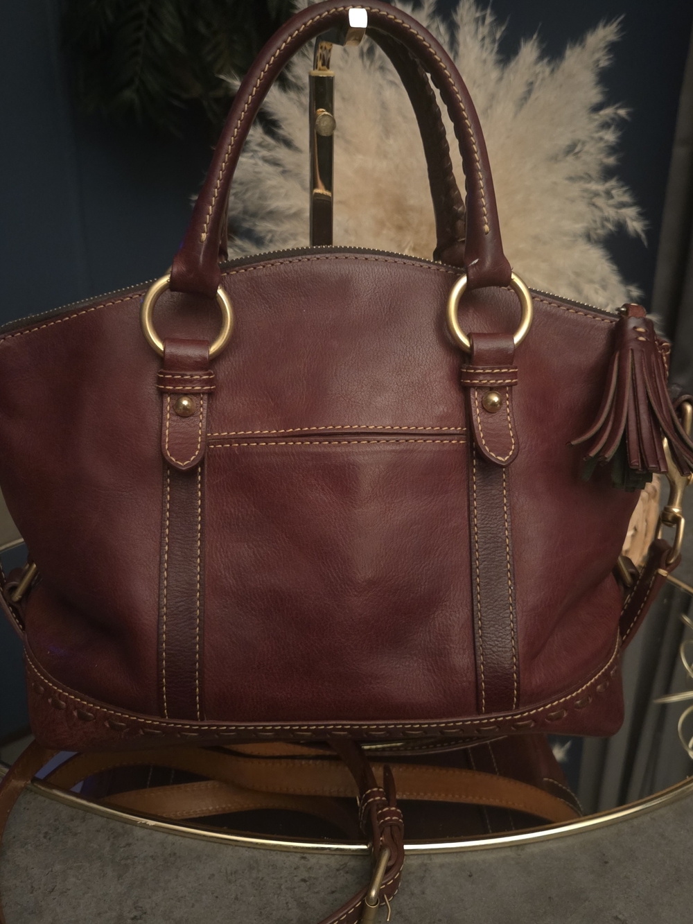 Dooney & Bourke Florentine Oxblood Whipstitched Satchel Crossbody Bag - Picture 4 of 17